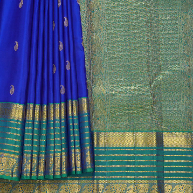 Hayagrivas Handloom MS Blue Kanjivaram Silk Saree with Aqua Green Border KBF427F12-4