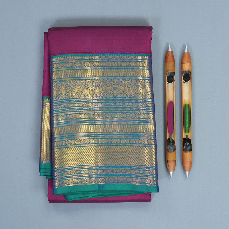 Hayagrivas Handloom Purple Kanjivaram Silk Saree with Mayilkazhuthu Border KBF427F14-10