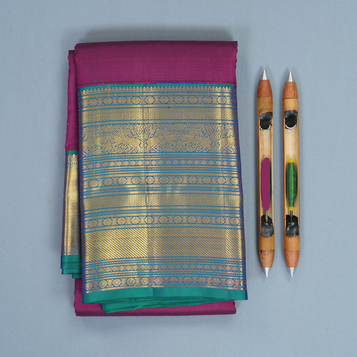 Hayagrivas Handloom Purple Kanjivaram Silk Saree with Mayilkazhuthu Border KBF427F14-10