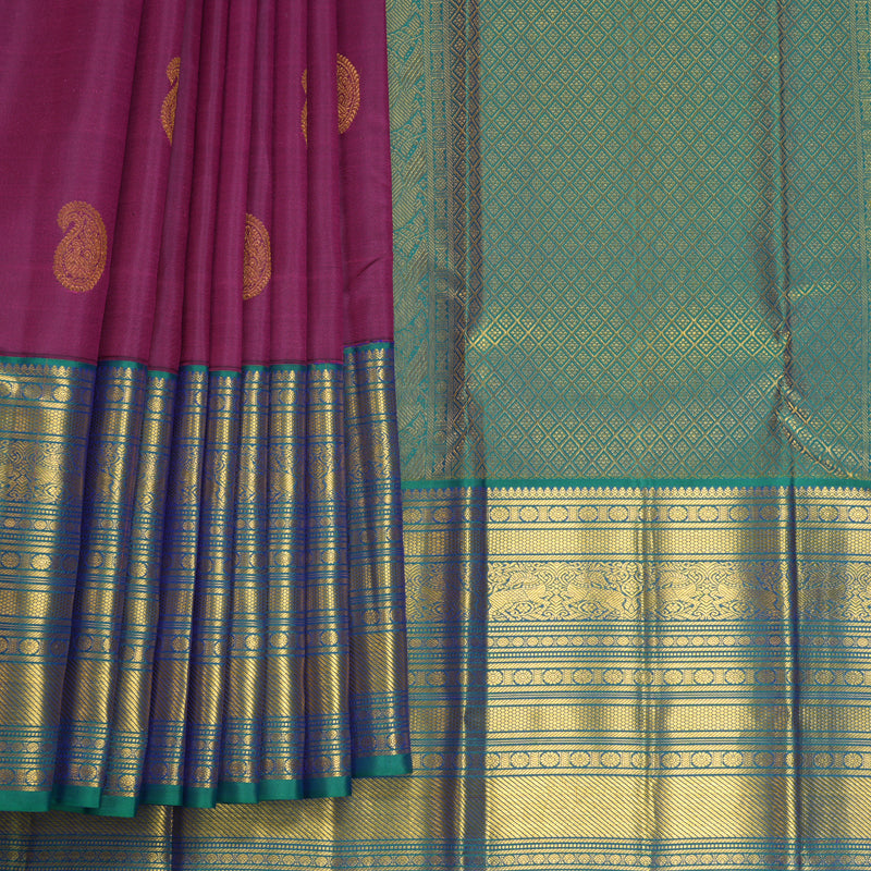 Hayagrivas Handloom Purple Kanjivaram Silk Saree with Mayilkazhuthu Border KBF427F14-10