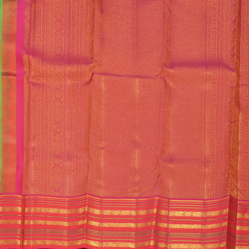 Hayagrivas Handloom Fluorescent Green Kanjivaram Silk Saree with Pink Border KBF427F14-3