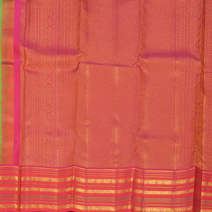 Hayagrivas Handloom Fluorescent Green Kanjivaram Silk Saree with Pink Border KBF427F14-3