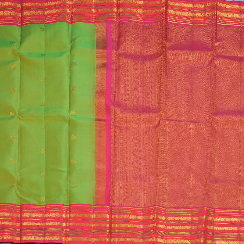 Hayagrivas Handloom Fluorescent Green Kanjivaram Silk Saree with Pink Border KBF427F14-3