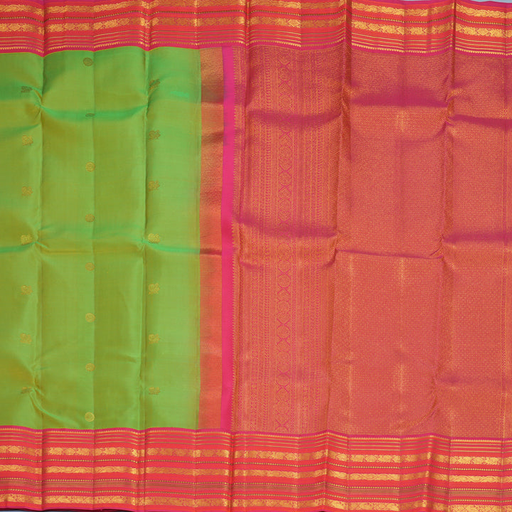 Hayagrivas Handloom Fluorescent Green Kanjivaram Silk Saree with Pink Border KBF427F14-3