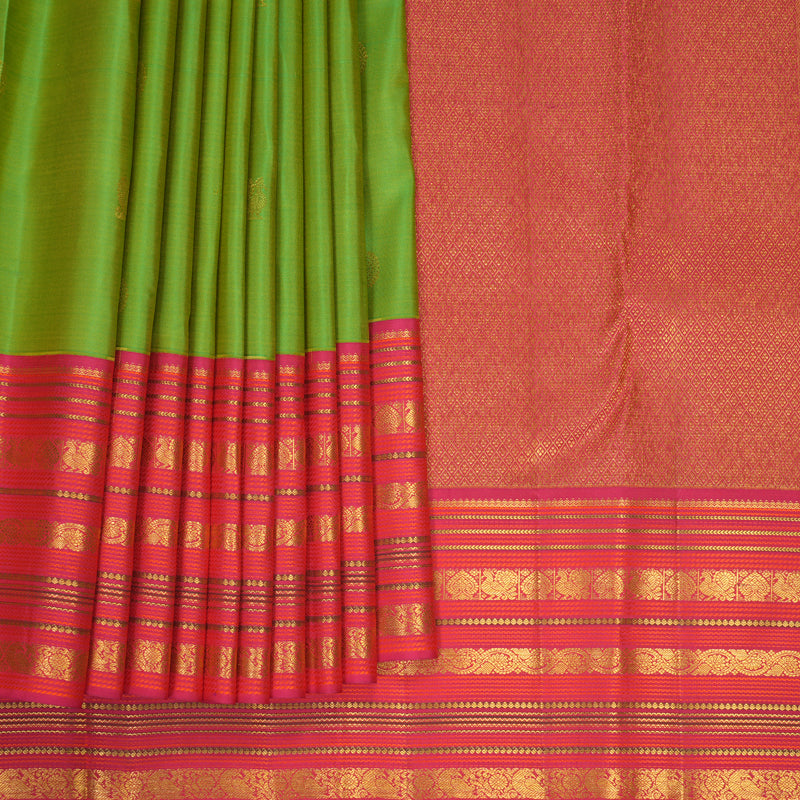 Hayagrivas Handloom Fluorescent Green Kanjivaram Silk Saree with Pink Border KBF427F14-3