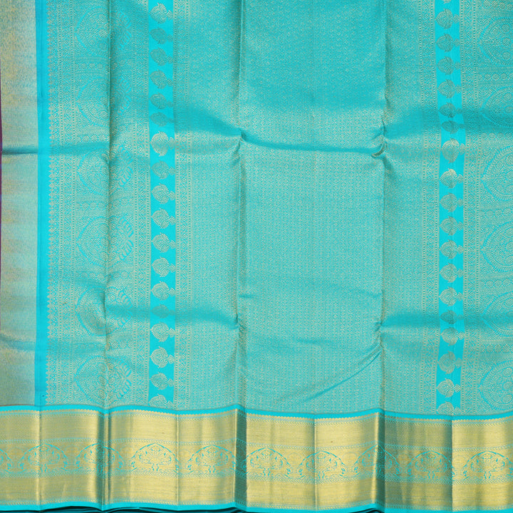 Hayagrivas Handloom Brinjal Purple Kanjivaram Silk Saree with Sky Blue Border KBF427F14-4