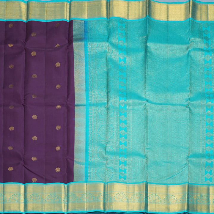 Hayagrivas Handloom Brinjal Purple Kanjivaram Silk Saree with Sky Blue Border KBF427F14-4