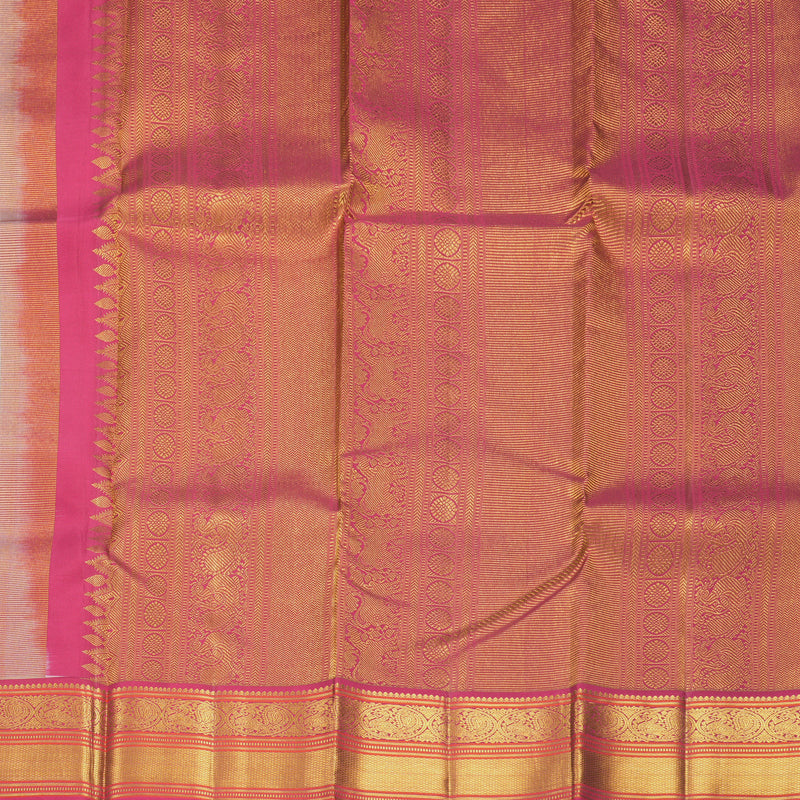 Hayagrivas Handloom Half-White Kanjivaram Silk Saree with Pink Border KBF427F14-5