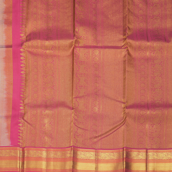 Hayagrivas Handloom Half-White Kanjivaram Silk Saree with Pink Border KBF427F14-5