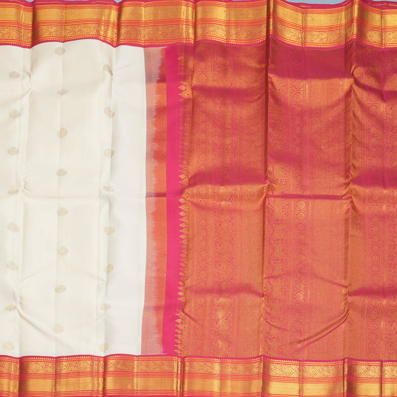 Hayagrivas Handloom Half-White Kanjivaram Silk Saree with Pink Border KBF427F14-5