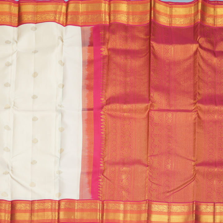 Hayagrivas Handloom Half-White Kanjivaram Silk Saree with Pink Border KBF427F14-5
