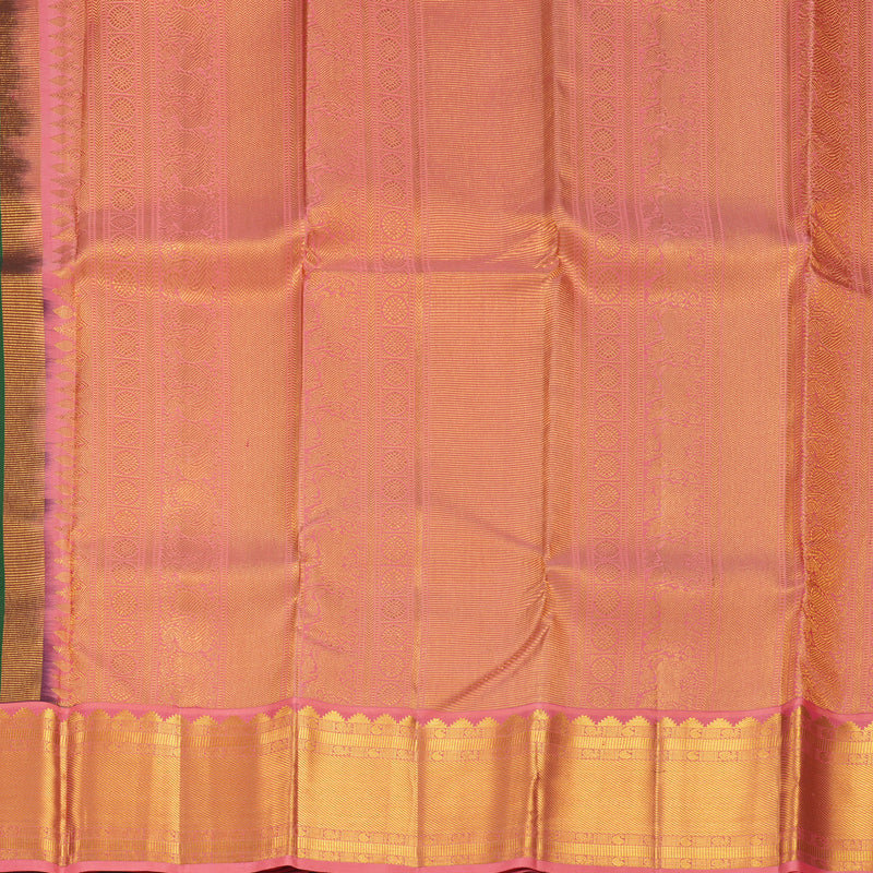 Hayagrivas Handloom Dark Green Kanjivaram Silk Saree with Rose Pink Border KBF427F14-7
