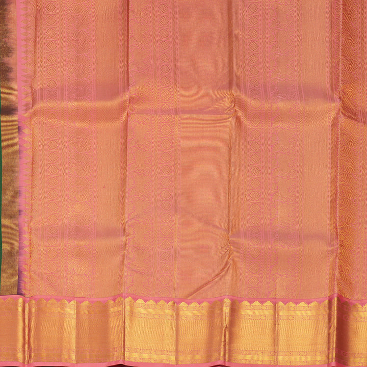 Hayagrivas Handloom Dark Green Kanjivaram Silk Saree with Rose Pink Border KBF427F14-7