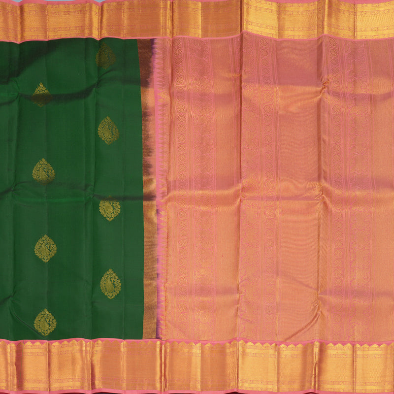 Hayagrivas Handloom Dark Green Kanjivaram Silk Saree with Rose Pink Border KBF427F14-7