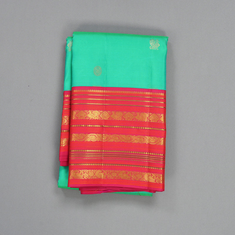 Hayagrivas Handloom Aqua Green Kanjivaram Silk Saree with Pink Border KBF427F14-8