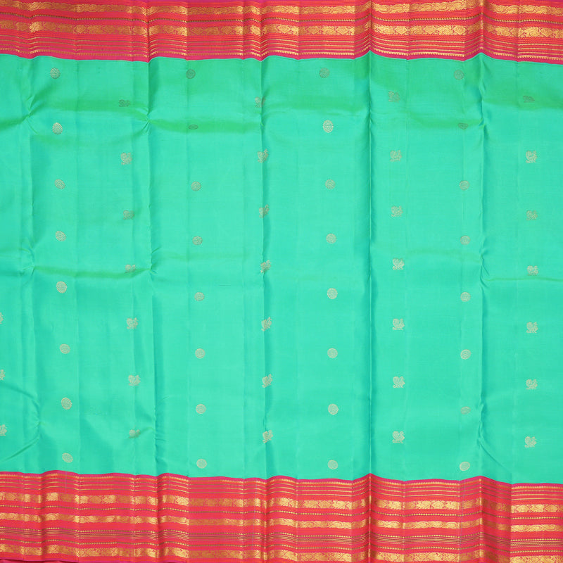 Hayagrivas Handloom Aqua Green Kanjivaram Silk Saree with Pink Border KBF427F14-8