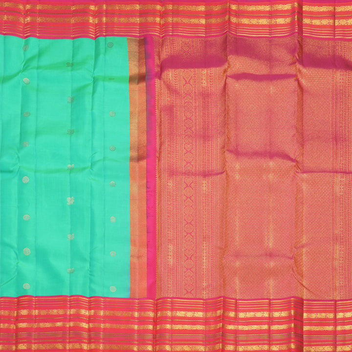 Hayagrivas Handloom Aqua Green Kanjivaram Silk Saree with Pink Border KBF427F14-8