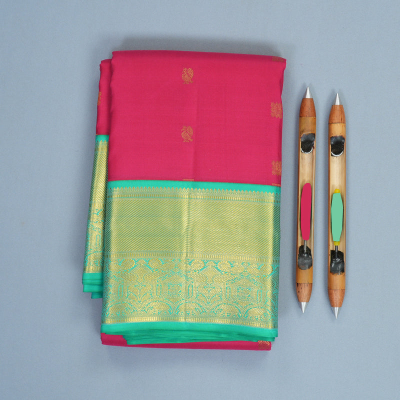 Hayagrivas Handloom Rani Pink Kanjivaram Silk Saree with Sea Green Border KBF427F14-9