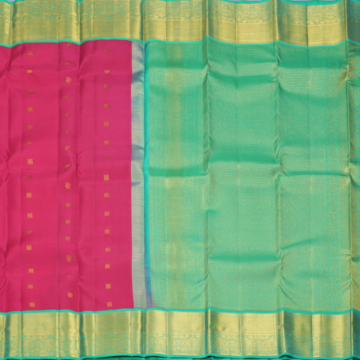 Hayagrivas Handloom Rani Pink Kanjivaram Silk Saree with Sea Green Border KBF427F14-9