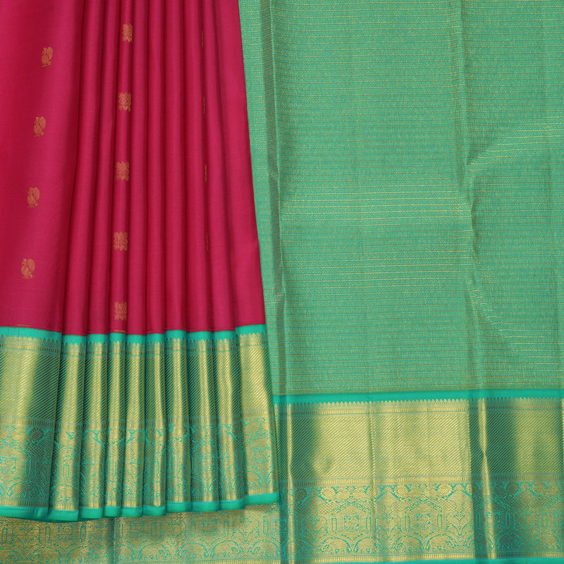 Hayagrivas Handloom Rani Pink Kanjivaram Silk Saree with Sea Green Border KBF427F14-9
