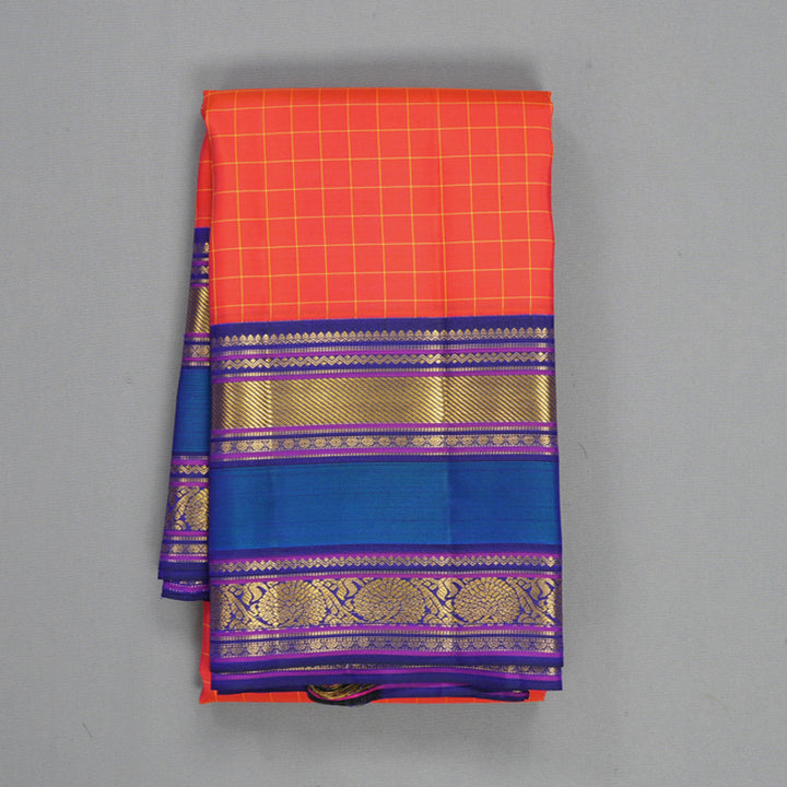 Hayagrivas Handloom Red Kanjivaram Silk Saree with Ink Blue Border KBF427F4-1