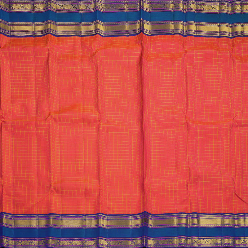 Hayagrivas Handloom Red Kanjivaram Silk Saree with Ink Blue Border KBF427F4-1