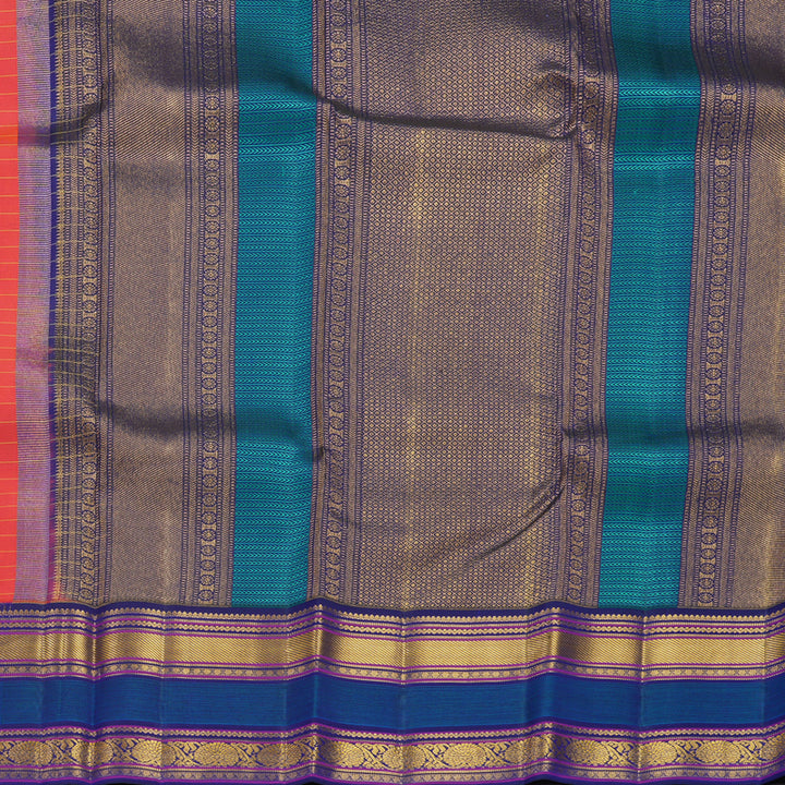 Hayagrivas Handloom Red Kanjivaram Silk Saree with Ink Blue Border KBF427F4-1