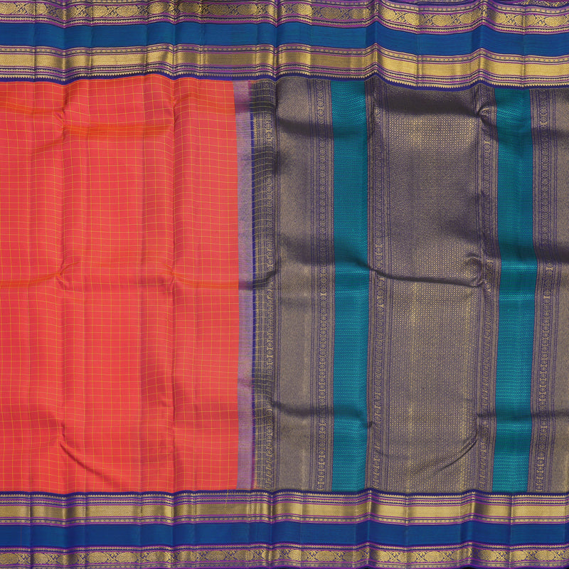 Hayagrivas Handloom Red Kanjivaram Silk Saree with Ink Blue Border KBF427F4-1