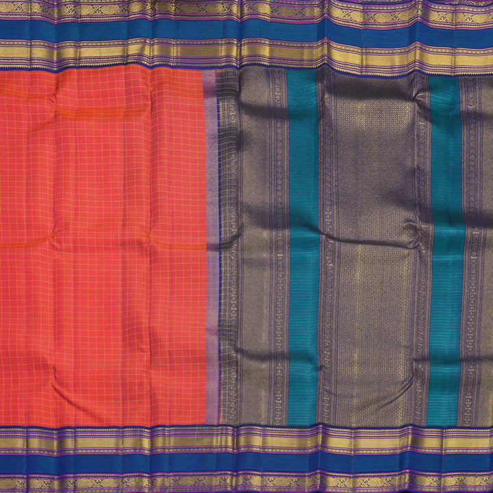 Hayagrivas Handloom Red Kanjivaram Silk Saree with Ink Blue Border KBF427F4-1