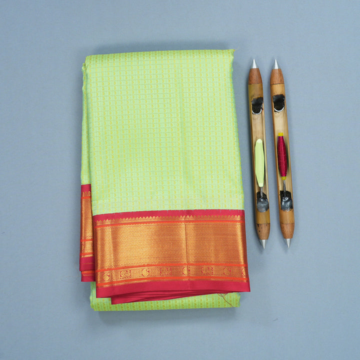Hayagrivas Handloom Pista Green Kanjivaram Silk Saree with Reddish-Pink Border KBF427F5-1