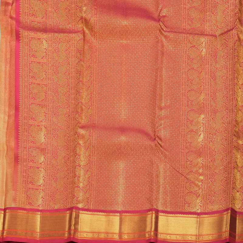 Hayagrivas Handloom Pista Green Kanjivaram Silk Saree with Reddish-Pink Border KBF427F5-1