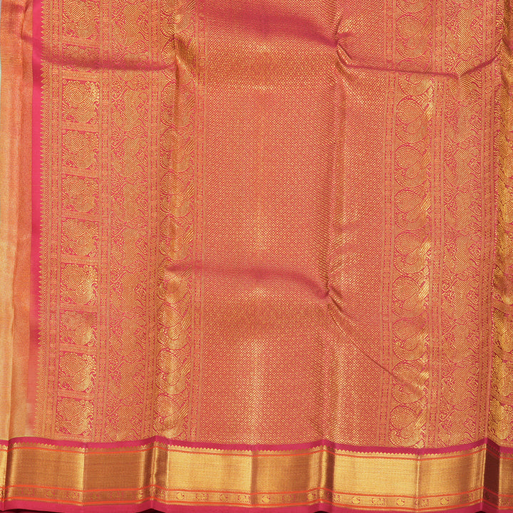 Hayagrivas Handloom Pista Green Kanjivaram Silk Saree with Reddish-Pink Border KBF427F5-1