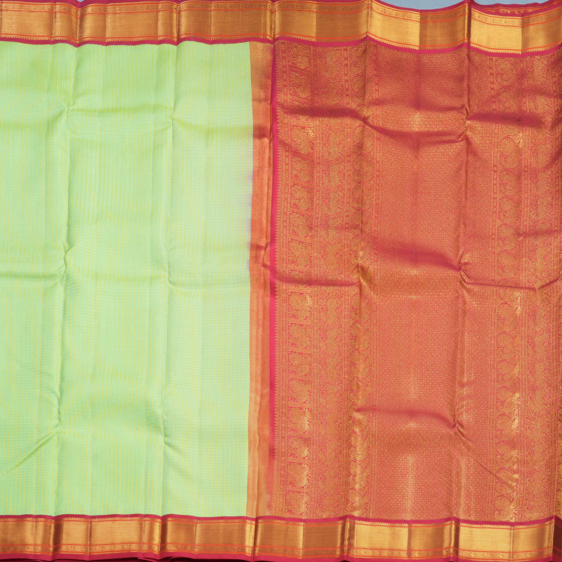 Hayagrivas Handloom Pista Green Kanjivaram Silk Saree with Reddish-Pink Border KBF427F5-1