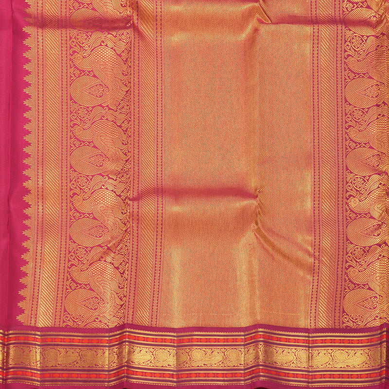 Hayagrivas Handloom Half-White Kanjivaram Silk Saree with Pink Border KBF427F6-1