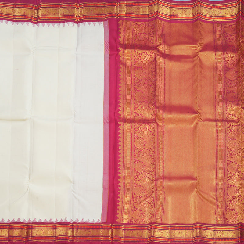 Hayagrivas Handloom Half-White Kanjivaram Silk Saree with Pink Border KBF427F6-1