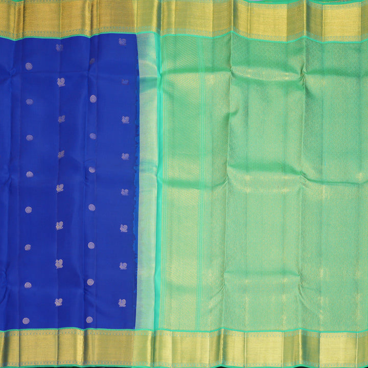 Hayagrivas Handloom Royal Blue Kanjivaram Silk Saree with Aqua Green Border KBF427F7-2