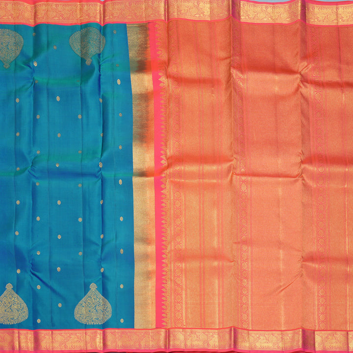 Hayagrivas Handloom Mayilkazhuthu Kanjivaram Silk Saree with Orangish-Pink Border KBF427F8-3