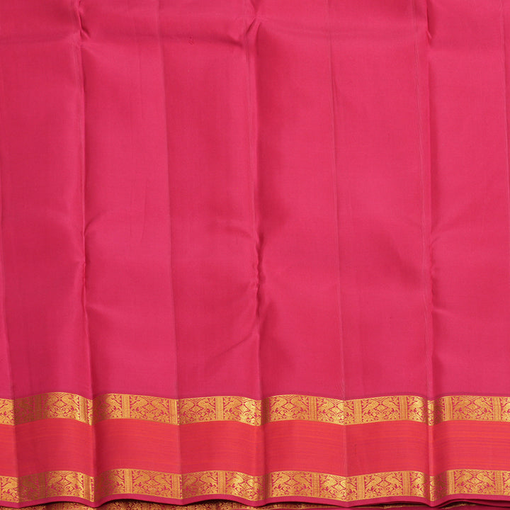 Hayagrivas Handloom Mustard Yellow Kanjivaram Silk Saree with Pink Border KBF427F8-6