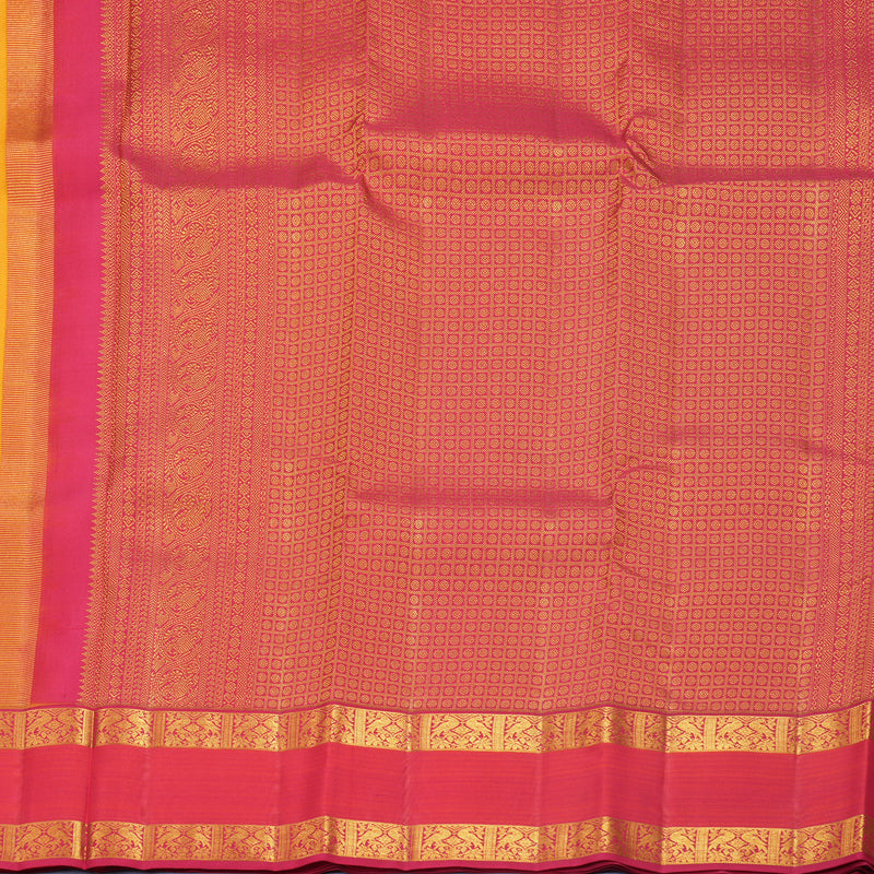Hayagrivas Handloom Mustard Yellow Kanjivaram Silk Saree with Pink Border KBF427F8-6