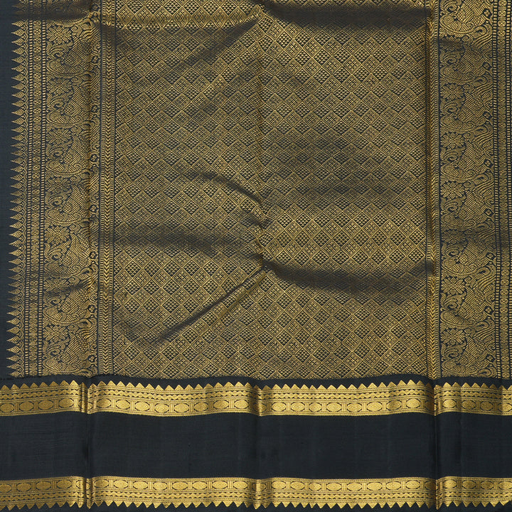 Hayagrivas Handloom Half-White Kanjivaram Silk Saree with Black Border KBF429F1-1
