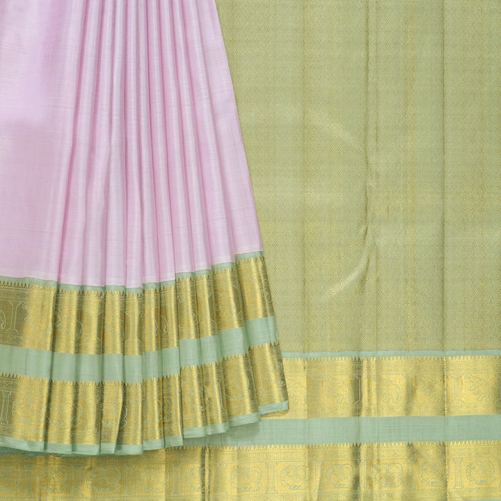 Hayagrivas Handloom Lotus Pink Kanjivaram Silk Saree with Pastel Green Border KBF429F2-1