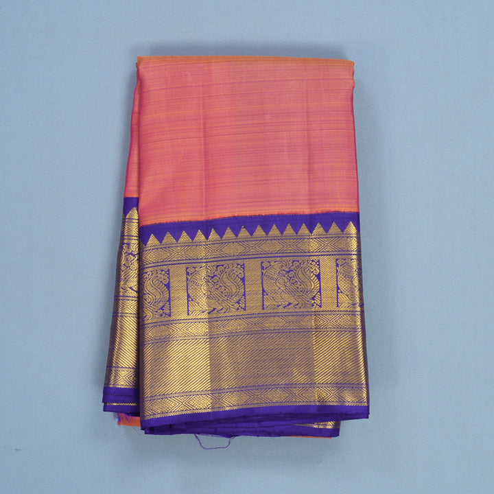 Hayagrivas Handloom Onion Pink Kanjivaram Silk Saree with Purplish-Blue Border KBF429F2-2