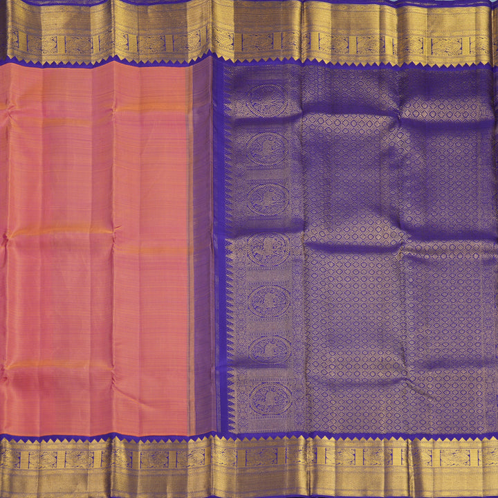 Hayagrivas Handloom Onion Pink Kanjivaram Silk Saree with Purplish-Blue Border KBF429F2-2