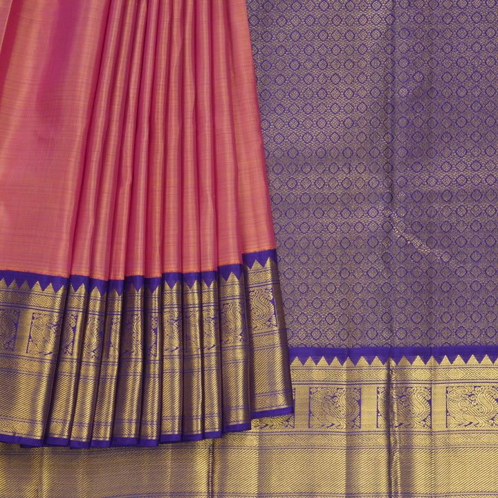 Hayagrivas Handloom Onion Pink Kanjivaram Silk Saree with Purplish-Blue Border KBF429F2-2