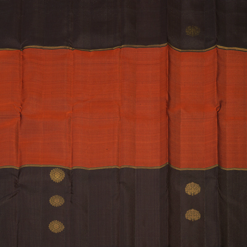 Hayagrivas Handloom Rust Orange Kanjivaram Silk Saree with Kanchana Brown Border KBF42D1-10