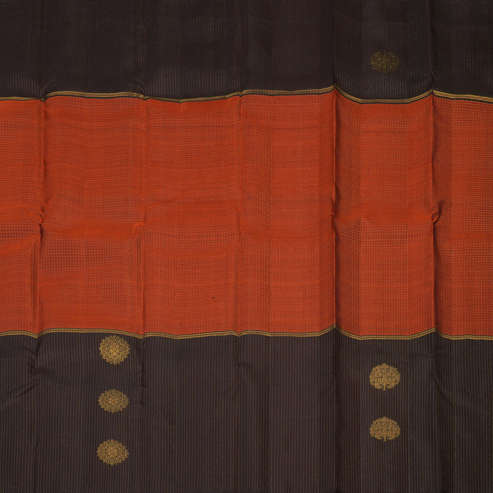 Hayagrivas Handloom Rust Orange Kanjivaram Silk Saree with Kanchana Brown Border KBF42D1-10