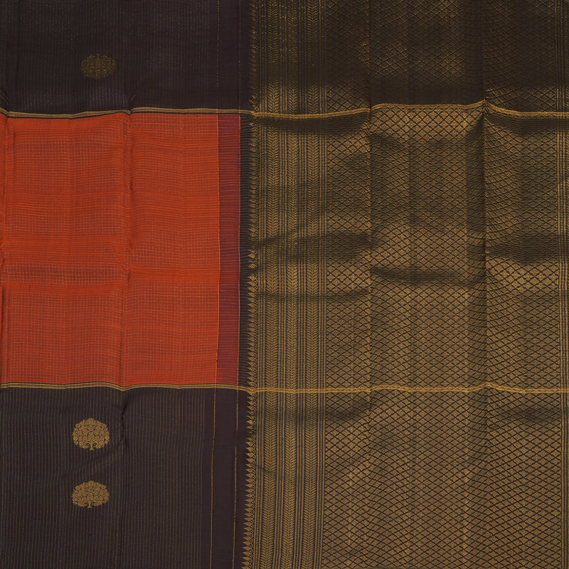 Hayagrivas Handloom Rust Orange Kanjivaram Silk Saree with Kanchana Brown Border KBF42D1-10
