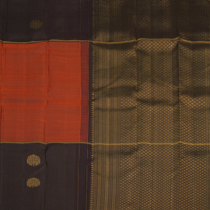 Hayagrivas Handloom Rust Orange Kanjivaram Silk Saree with Kanchana Brown Border KBF42D1-10