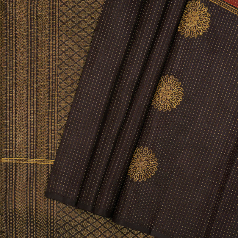 Hayagrivas Handloom Rust Orange Kanjivaram Silk Saree with Kanchana Brown Border KBF42D1-10