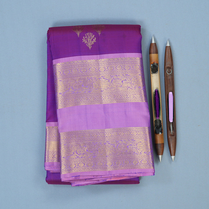 Hayagrivas Handloom Purple Kanjivaram Silk Saree with Lilac Border KBF42D1-11